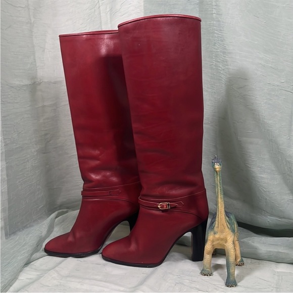 Pasquale Di Fabrizio Vero Cuoio Red Leather Vintage 70s Heeled Boots | 36.5 - Picture 3 of 16